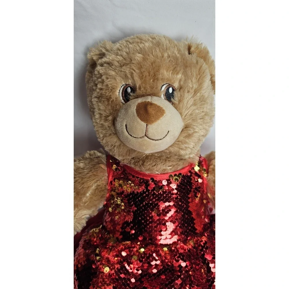 Build-A-Bear Workshop Teddy‎ Bear Plush w/ Red Gold Sequin Dress Tulle Skirt 16